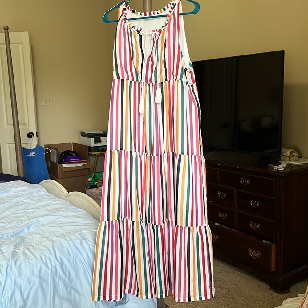 Rainbow colored maxi dress